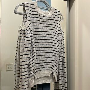 Lucky Brand shoulder cut out long sleeve top. Blue and white stripes size S.